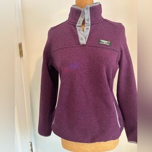 L.L.Bean Deep Plum Fleece Pullover with Gray Trim